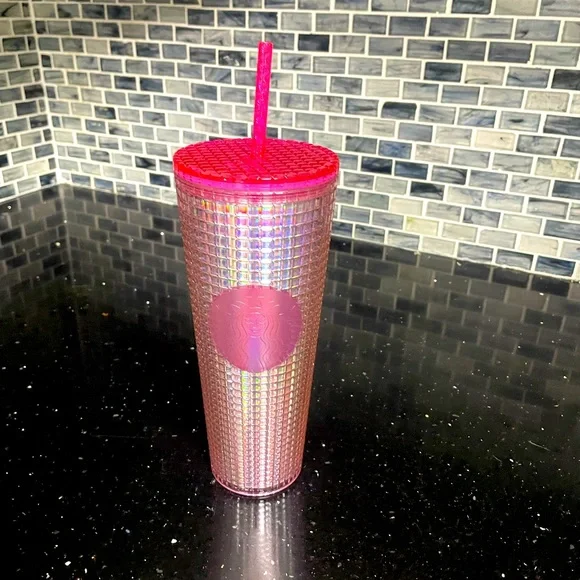 Starbucks, Summer 2023 Pink/Silver Bubble Gum Grid Venti Cold Cup Brand New - Picture 5 of 5